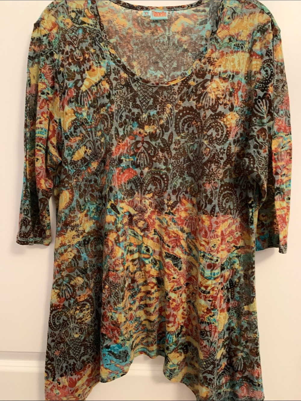 Tianello Multicolor Paisley Scoop Neck Top
